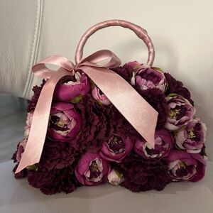 Handbag Purse Dried Flowers Floral With Ribbon Decor 9x7x4”